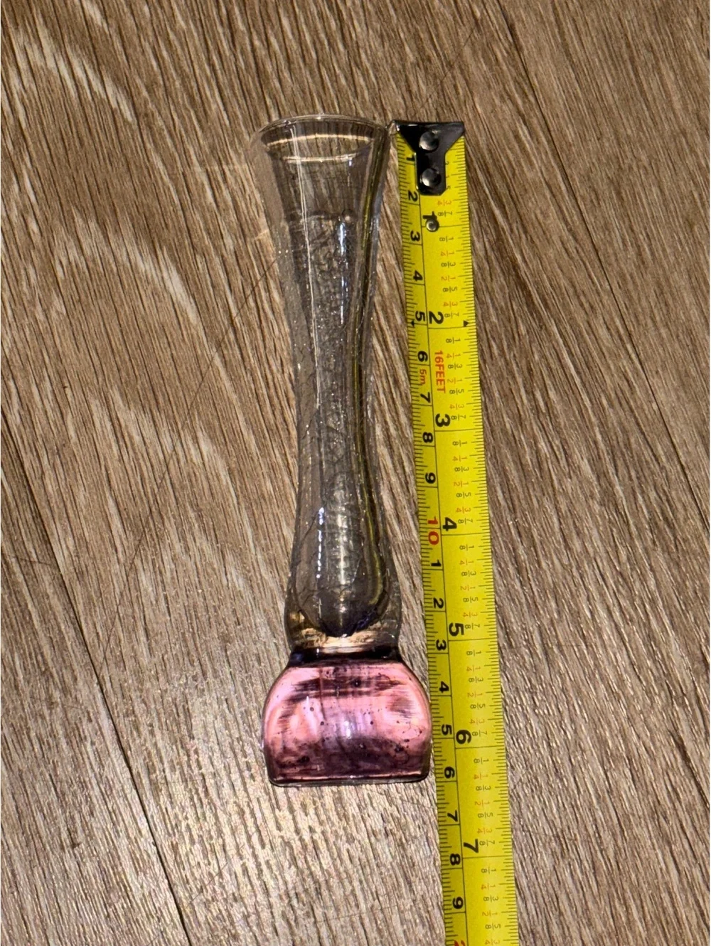 Vintage Crackle Glass Bud Vase Purple Base 6.25” D89